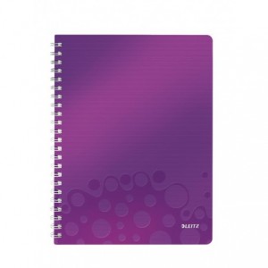 Caiet de birou LEITZ Wow, PP, A4, cu spira, dictando - mov metalizat - ACOMI.ro