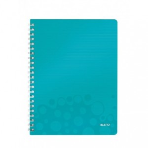 Caiet de birou LEITZ Wow, PP, A4, cu spira, matematica - turcoaz metalizat - ACOMI.ro