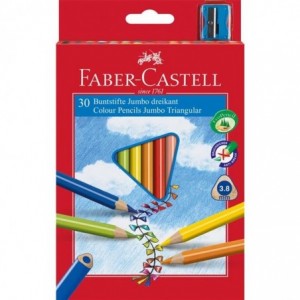 Creioane colorate, 30 culori/cutie carton, si ascutitoare, Jumbo Faber-Castell - ACOMI.ro