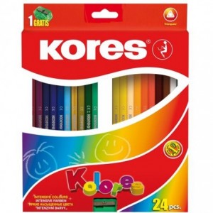 Creioane colorate 24 culori/set cu ascutitoare, triunghiulare, Kores - ACOMI.ro