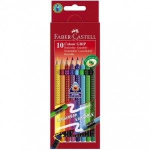 Creioane colorate 10 culori/set cu guma Grip 2001 Faber-Castell - ACOMI.ro