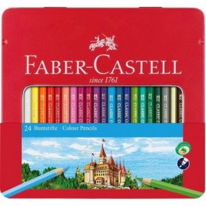 Creioane colorate 24 culori/cutie metalica,Faber-Castell - ACOMI.ro