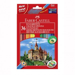 Creioane colorate, 36 culori/cutie carton + ascutitoare, Eco Faber-Castell