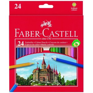 Creioane colorate, 24 culori/cutie carton + ascutitoare, Eco Faber-Castell