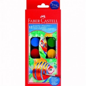 Acuarele 12 culori/set, pastila 30mm, pensula, Faber-Castell - ACOMI.ro
