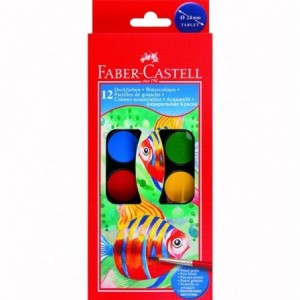 Acuarele 12 culori/set, pastila 24mm, pensula, Faber-Castell - ACOMI.ro