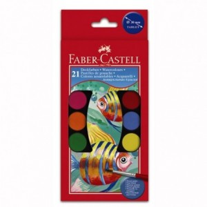 Acuarele 21 culori/set, pastila 24mm, pensula, Faber-Castell - ACOMI.ro