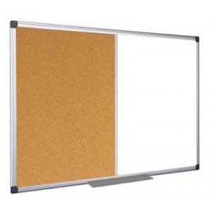 Tabla combi (whiteboard / textil albastru) 60 x 90 cm, profil aluminiu