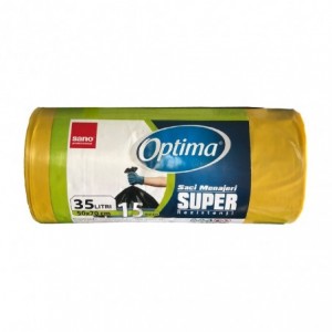 Saci gunoi menajer super rezistenti, SANO Professional Optima, 35 L, 50x70 cm, 15 buc/rola, galben - ACOMI.ro