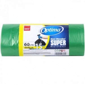 Saci gunoi menajer super rezistenti, SANO Professional Optima, 60 L, 60x80 cm, 15 buc/rola, verde - ACOMI.ro