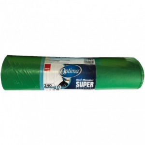 Saci gunoi menajer super rezistenti, SANO Professional Optima, 240 L, 115x130 cm, 10 buc/rola, verde - ACOMI.ro