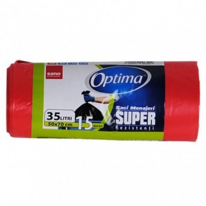 Saci gunoi menajer super rezistenti, SANO Professional Optima, 35 L, 50x70 cm, 15 buc/rola, rosu - ACOMI.ro