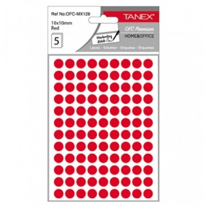 Etichete autoadezive rotunde, 10mm, rosii, 540 buc/tipla, TANEX - ACOMI.ro