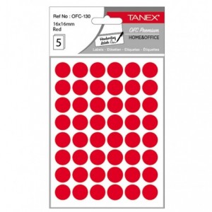 Etichete autoadezive rotunde, 16mm, rosii, 240 buc/tipla, TANEX - ACOMI.ro