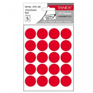 Etichete autoadezive rotunde, 25mm, rosii, 100 buc/tipla, TANEX - ACOMI.ro