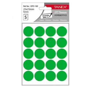 Etichete autoadezive rotunde, 25mm, verzi, 100 buc/tipla, TANEX - ACOMI.ro
