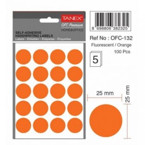 Etichete autoadezive rotunde, 25mm, portocalii, 100/set, TANEX - ACOMI.ro