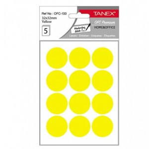 Etichete autoadezive rotunde, 32mm, galbene, 60 buc/tipla, TANEX - ACOMI.ro