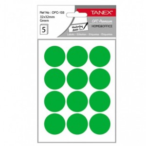 Etichete autoadezive rotunde, 32mm, verzi, 60 buc/tipla, TANEX - ACOMI.ro