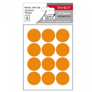 Etichete autoadezive rotunde, 32mm, portocalii, 60 buc/tipla, TANEX - ACOMI.ro
