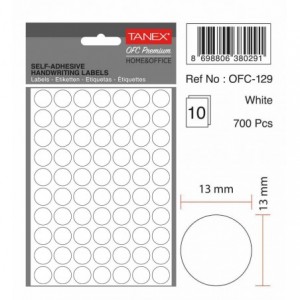 Etichete autoadezive rotunde, 13mm, albe, 700 buc/tipla, TANEX - ACOMI.ro