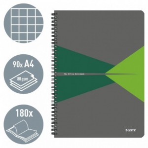 Caiet de birou LEITZ Office, PP, A4, cu spira, matematica - verde - ACOMI.ro
