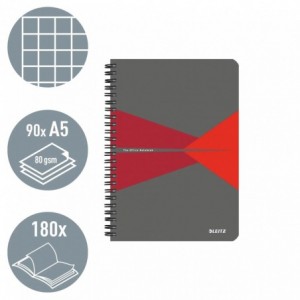 Caiet de birou LEITZ Office, PP, A5, cu spira, matematica - rosu - ACOMI.ro