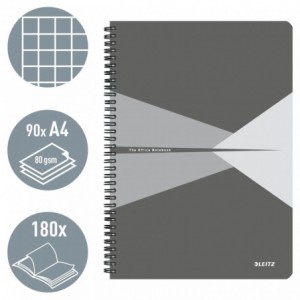 Caiet de birou LEITZ Office, A4, cu spira, matematica - gri - ACOMI.ro