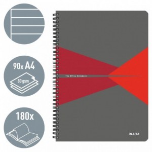 Caiet de birou LEITZ Office, PP, A4, cu spira, dictando - rosu - ACOMI.ro