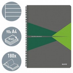 Caiet de birou LEITZ Office, PP, A4, cu spira, dictando - verde - ACOMI.ro