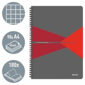 Caiet de birou LEITZ Office, PP, A4, cu spira, matematica - rosu - ACOMI.ro