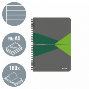 Caiet de birou LEITZ Office, PP, A5, cu spira, dictando - verde - ACOMI.ro