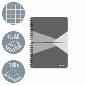 Caiet de birou LEITZ Office, PP, A5, cu spira, matematica - gri - ACOMI.ro