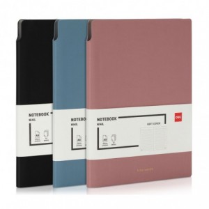 Caiet de birou DELI, imitatie piele, A5, 112 file, dictando - roz - ACOMI.ro