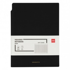 Caiet de birou DELI, imitatie piele, A5, 112 file, matematica - negru - ACOMI.ro