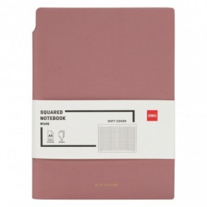 Caiet de birou DELI, imitatie piele, A5, 112 file, matematica - piersica - ACOMI.ro