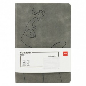 Caiet de birou DELI, imitatie piele, A5, 96 file, dictando - gri - ACOMI.ro