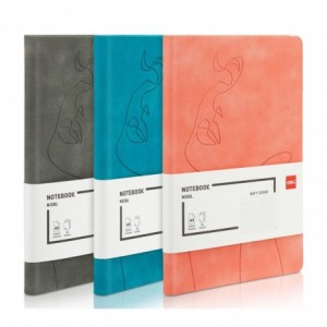 Caiet de birou DELI, imitatie piele, A5, 96 file, dictando - gri - ACOMI.ro