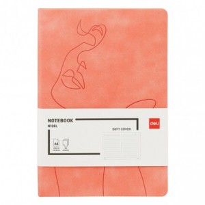 Caiet de birou DELI, imitatie piele, A5, 96 file, dictando - piersica - ACOMI.ro