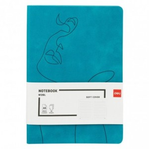 Caiet de birou DELI, imitatie piele, A5, 96 file, dictando - turcoaz - ACOMI.ro