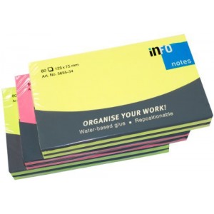 Notes adeziv 75x125 mm, neon asortat, 80 file, INFO NOTES - ACOMI.ro