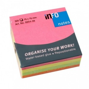 Notes adeziv 75x75 mm, 4 culori neon, 320 file, INFO NOTES - ACOMI.ro