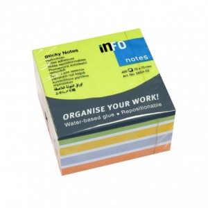Notes adeziv 75x75 mm, 450 file, mov, portocaliu, galben, alb, INFO NOTES - ACOMI.ro